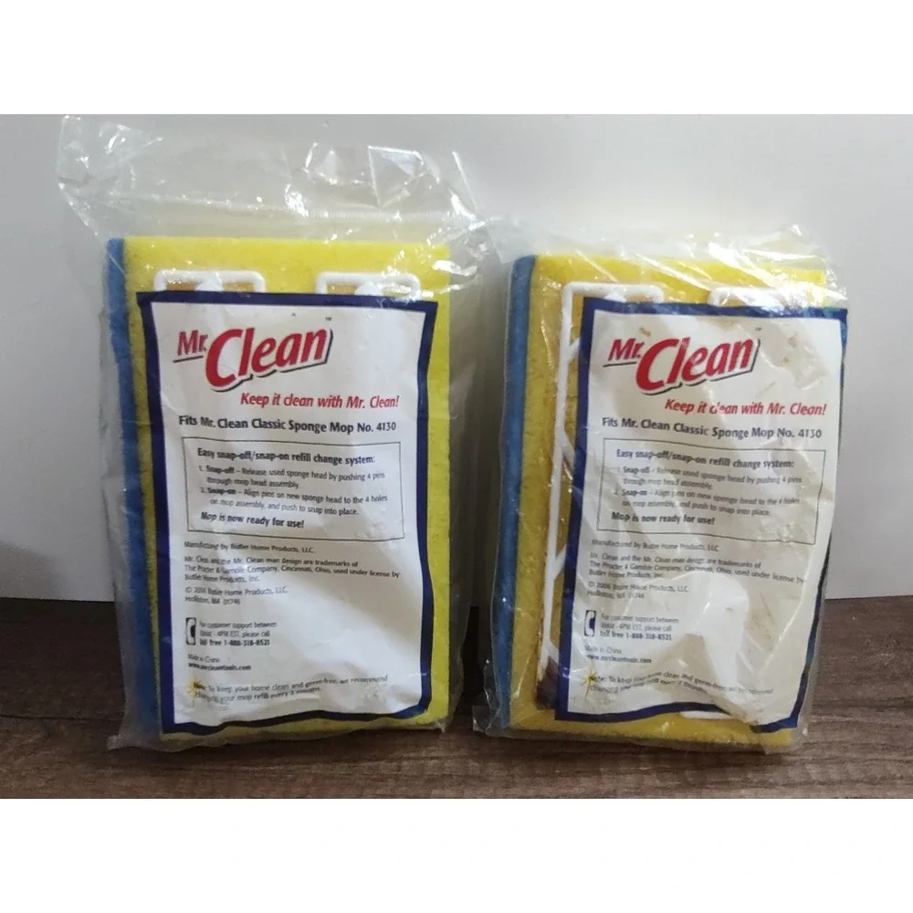 Mr Clean Classic Sponge Mop with Scrubber Refill - NOS Vintage 2006 - Lot of 2